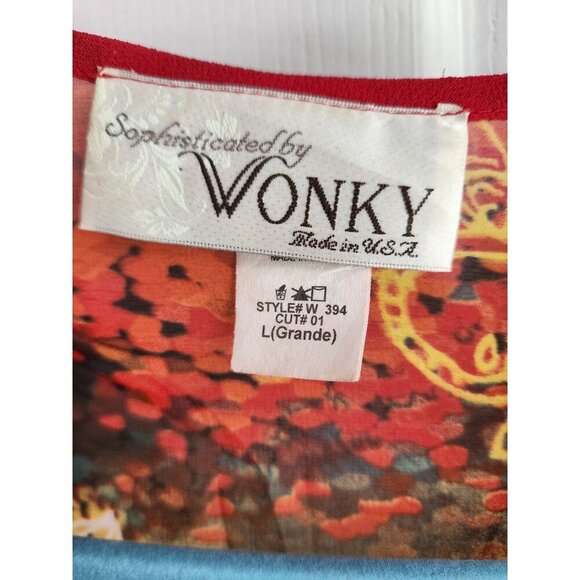 Vintage Sophisticated by WonkyWomen L Open Floral Kimono USA Top Abstract Orange - Picture 4 of 7